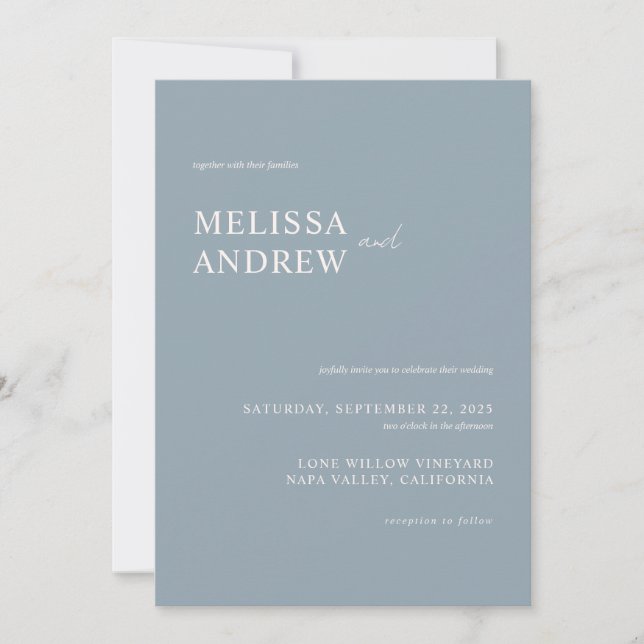 Invitación Elegante Boda azul turbio Minimalista (Anverso)