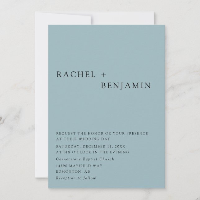 Invitación Elegante Boda azul turbio moderno código QR a dos  (Anverso)