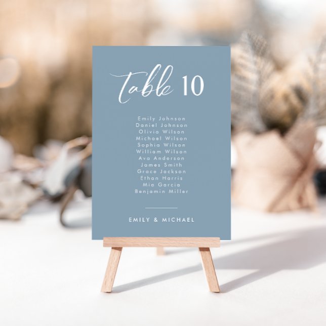 Invitación Elegante Boda azul turbio número de tabla y nombre (Subido por el creador)