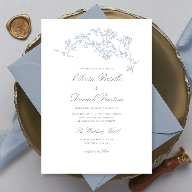 Invitación Elegante Boda azul turbio vintage floral (Subido por el creador)