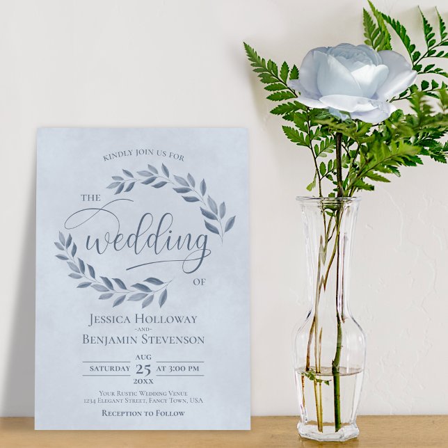 Invitación Elegante Boda azul turbulento de hojas rusticas (Subido por el creador)