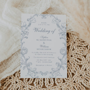 Invitación Elegante boda azul vintage victoriana