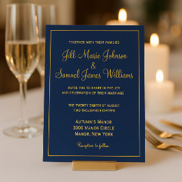 Invitación Elegante Boda azul y amarillo