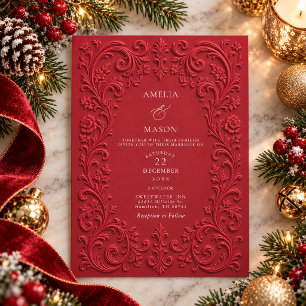 Invitación Elegante Boda Barroca con Relieve Falso de Arándan