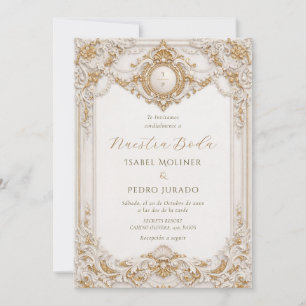 Invitación Elegante Boda Barroca de Oro y Blanco Nuestra Boda