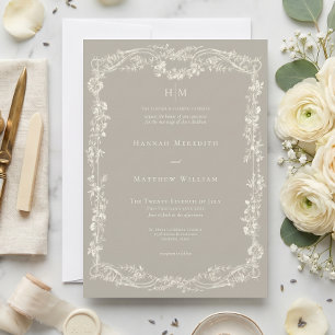 Invitación Elegante Boda Barroca Vintage Marfil Beige Neutro