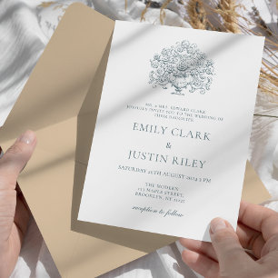 Invitación Elegante Boda barroco azul turbio