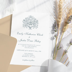 Invitación Elegante Boda barroco azul turbio