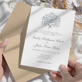 Invitación Elegante Boda barroco azul turbio