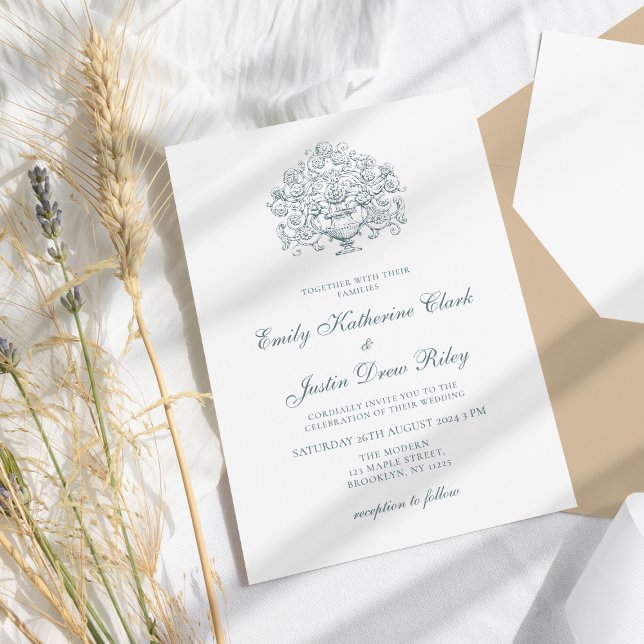 Invitación Elegante Boda barroco azul turbio (Subido por el creador)