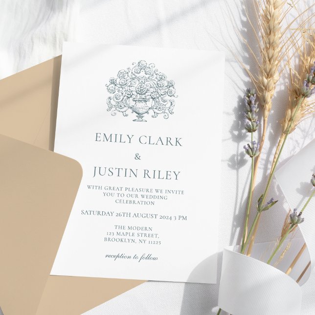 Invitación Elegante Boda barroco azul turbio (Subido por el creador)