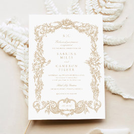 Invitación Elegante Boda barroco floral de marco dorado