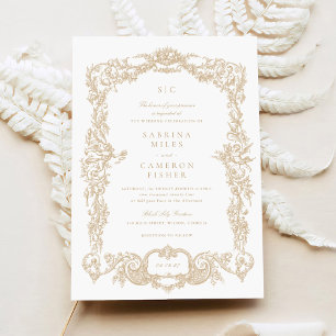 Invitación Elegante Boda barroco floral de marco dorado
