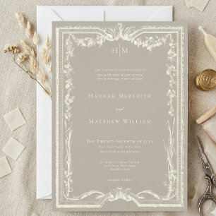 Invitación Elegante Boda Barroco Vintage Neutro Marfil