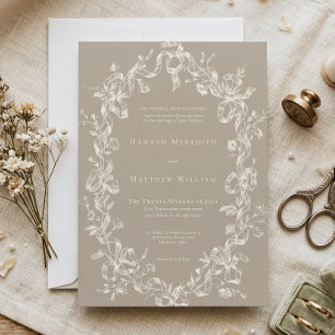 Invitación Elegante Boda Barroco Vintage Óvalo Neutro Beige