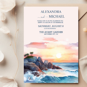 Invitación Elegante Boda Beach Blue Ocean