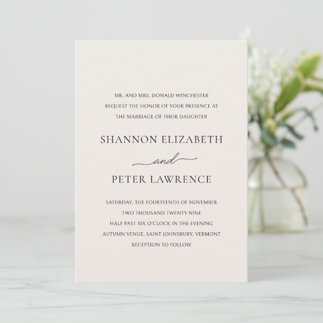 Invitación Elegante Boda Beige Clásico (Anverso de pie)
