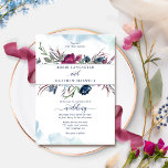 Invitación Elegante Boda Berry Blue Floral y acuarela<br><div class="desc">Encanta a tus invitados con esta cautivadora invitación a la boda. Flores acuáticas elegantes y follaje en una mezcla de bayas, burdeos, ciruela, marina, polvorientos tonos azules y verdes que recubren sus nombres, mientras que delicadas manchas de color agua invitan a los espacios superior e inferior en una mezcla de...</div>