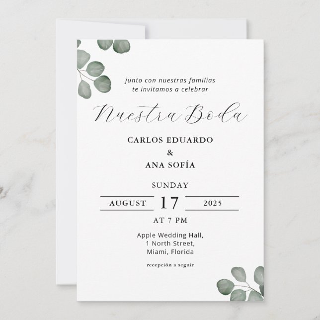 Invitación Elegante Boda bilingüe minimalista (Anverso)