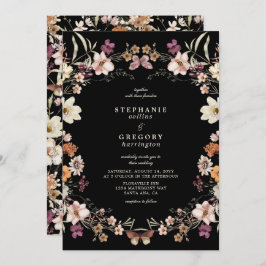 Invitación Elegante Boda Black Wildflowers