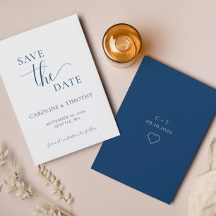 Invitación Elegante Boda Blanca Azul De La Marina Salva La Ta