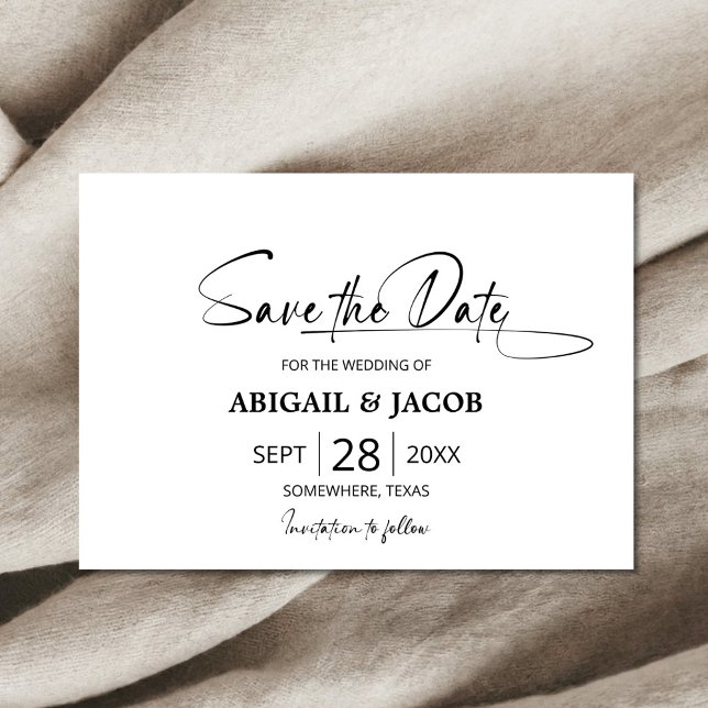 Invitación Elegante boda blanca y negra salva la fecha (Subido por el creador)
