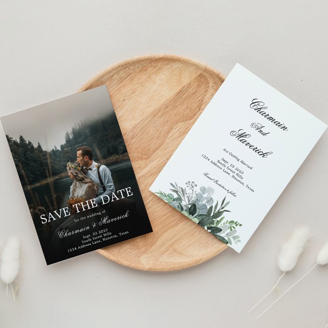 Invitación Elegante boda blanca y negra salva la fecha (Subido por el creador)