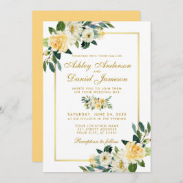 Invitación Elegante Boda blanco amarillo dorado floral
