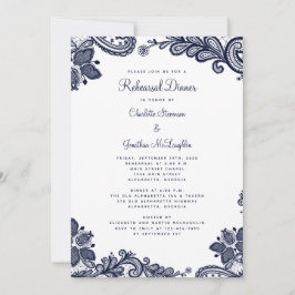 Invitación Elegante Boda blanco azul de encaje para la cena
