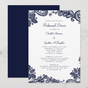 Invitación Elegante Boda blanco azul de encaje para la cena