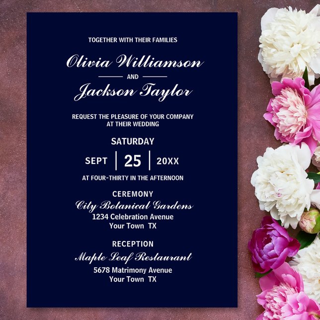 Invitación Elegante Boda blanco azul de la Marina Simple (Subido por el creador)