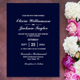 Invitación Elegante Boda blanco azul de la Marina Simple
