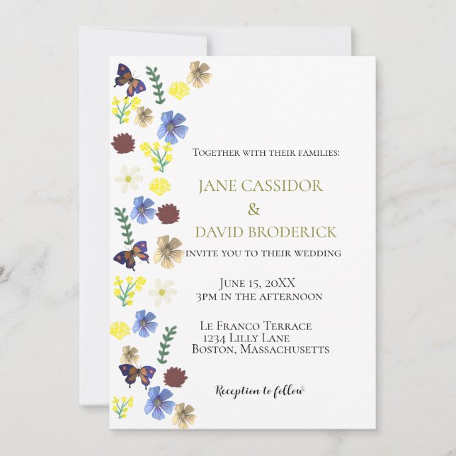 Invitación Elegante Boda Blanco Boho de Flor Silvestre (Anverso)