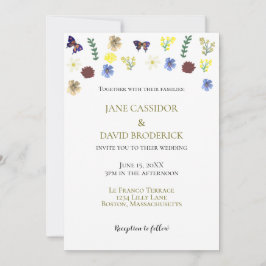 Invitación Elegante Boda Blanco Boho de Flor Silvestre