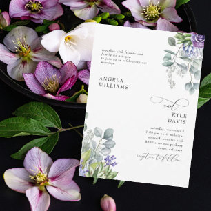 Invitación Elegante Boda blanco botánico de Lavanda