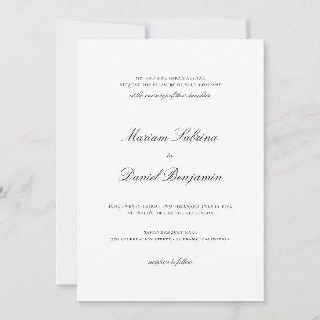 Invitación Elegante Boda blanco con escritura de caligrafía s (Anverso)
