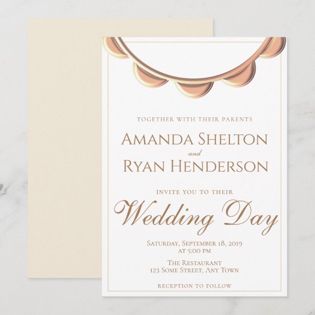 Invitación Elegante Boda blanco de collar de piel (Anverso / Reverso)