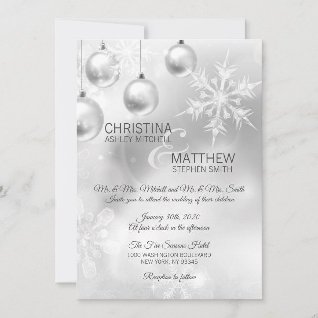 Invitación Elegante BODA blanco de copas de invierno (Anverso)