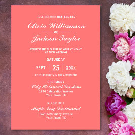 Invitación Elegante Boda blanco de coral sencillo
