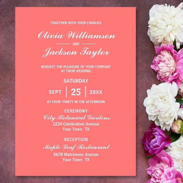 Invitación Elegante Boda blanco de coral sencillo (Subido por el creador)