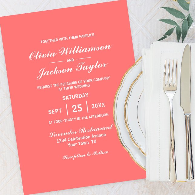 Invitación Elegante Boda blanco de coral sencillo (Subido por el creador)