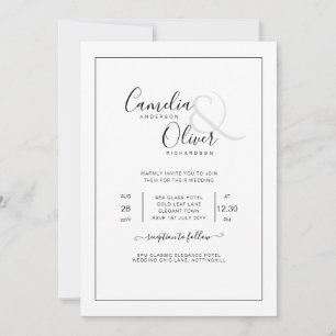 Invitación Elegante Boda blanco de fuente negra clásica todo 