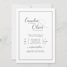 Invitación Elegante Boda blanco de fuente negra clásica todo 