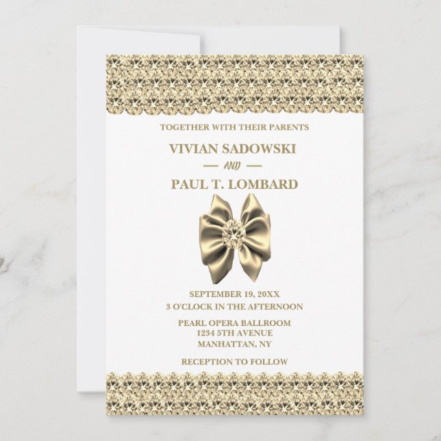 Invitación Elegante Boda blanco del diamante dorado (Anverso)
