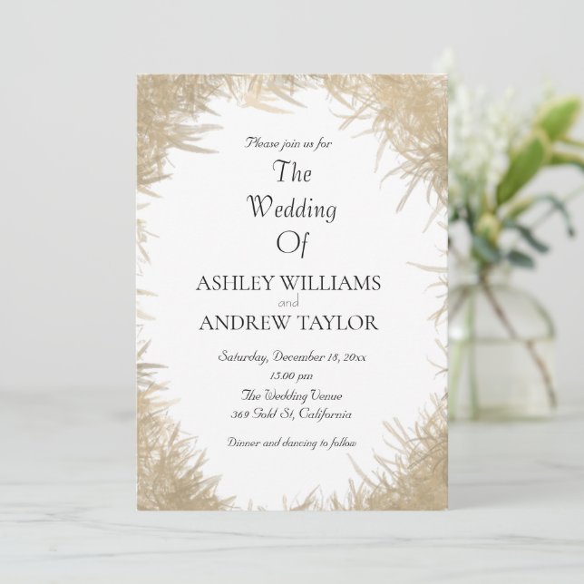 Invitación Elegante Boda Blanco Elegante De Oro Grass (Anverso de pie)