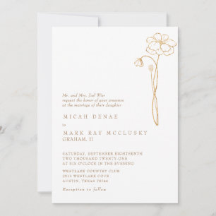Invitación Elegante Boda blanco floral dorado