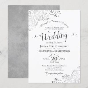 Invitación Elegante Boda blanco formal de encaje gris platead