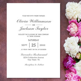 Invitación Elegante Boda blanco gris simple