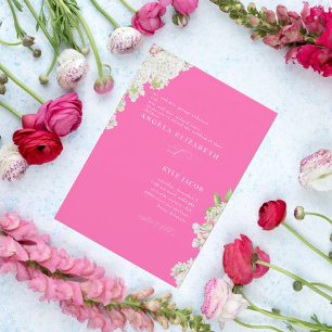 Invitación Elegante Boda Blanco Lilacs Hot Pink