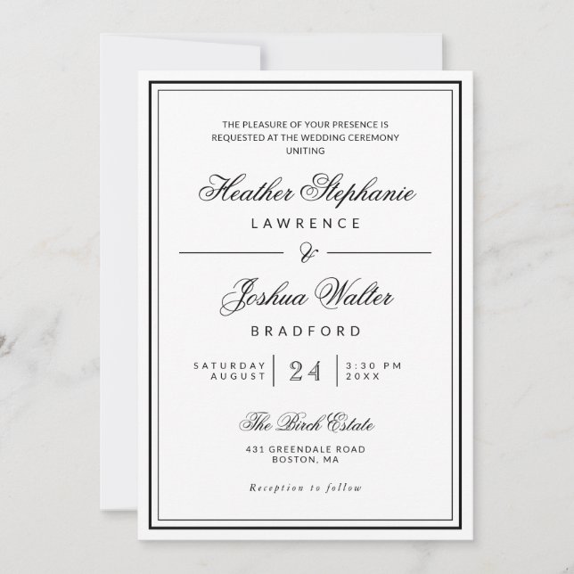 Invitación Elegante Boda blanco Minimalista (Anverso)